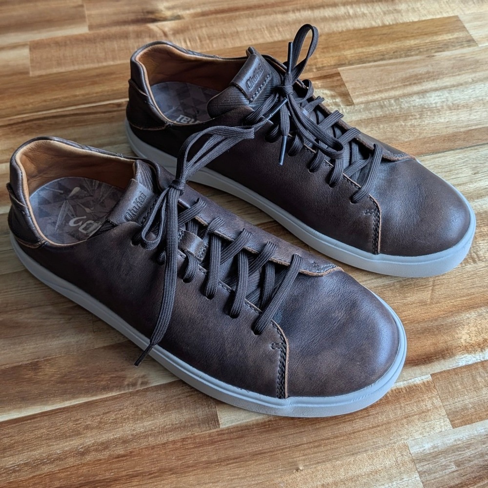 Olukai Lae'ahi Li 'Ili Mens Leather Sneakers Brown Low Top Shoes Size 7